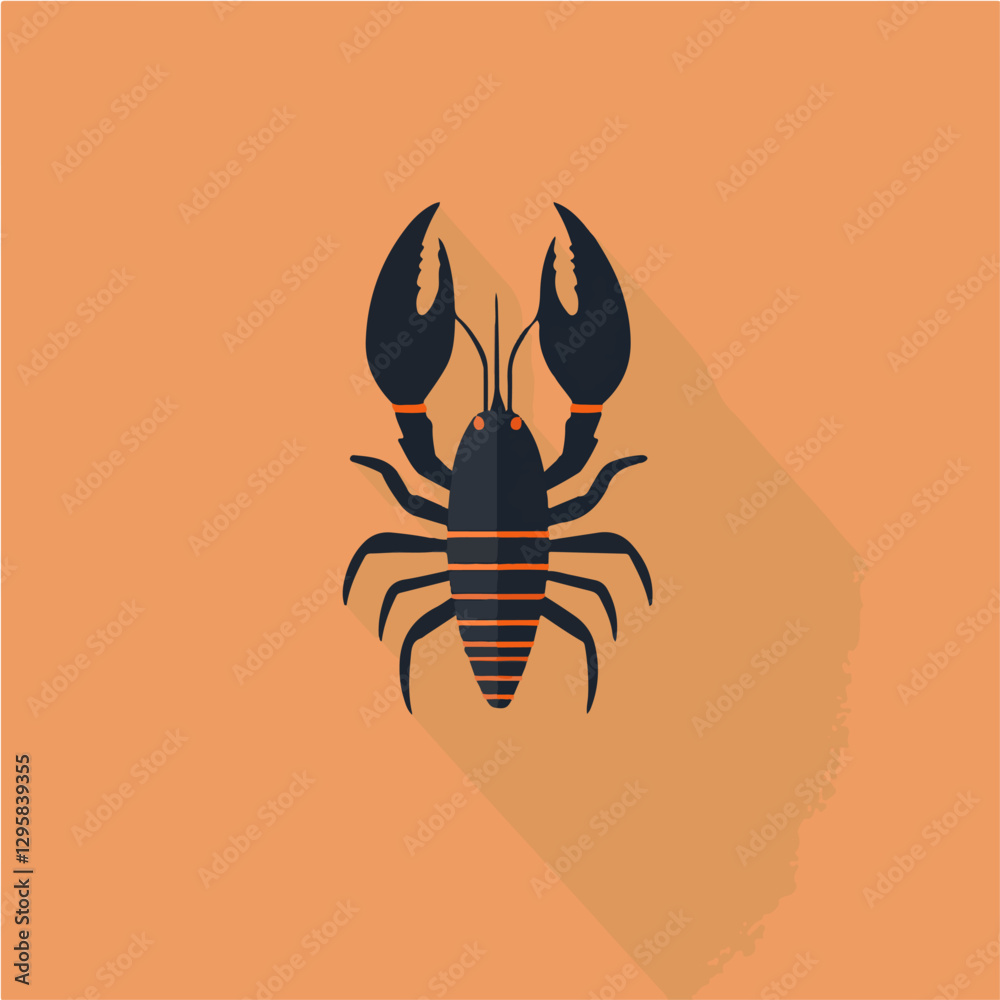 Simple flat 2D icon orange lobster isolated on a orange background, vector, flat design, animation design, vector, flat design, animation design, simple flat 2D icon, minimalist design, sea Simple flat 2D icon orange lobster isolated on a orange background, vector, flat design, animation design, vector, flat design, animation design, simple flat 2D icon, minimalist design, sea