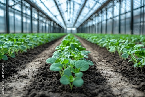 Greenhouse Agriculture: Young Plants Growing in a Controlled Environment photo