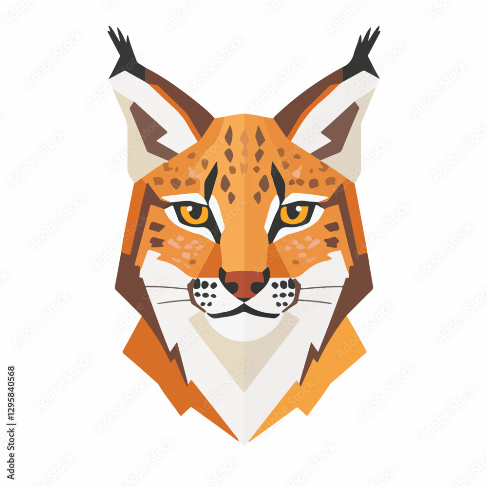 Simple flat 2D illustration of polygon lynx isolated on a white background, AI wild animals portrait illustration