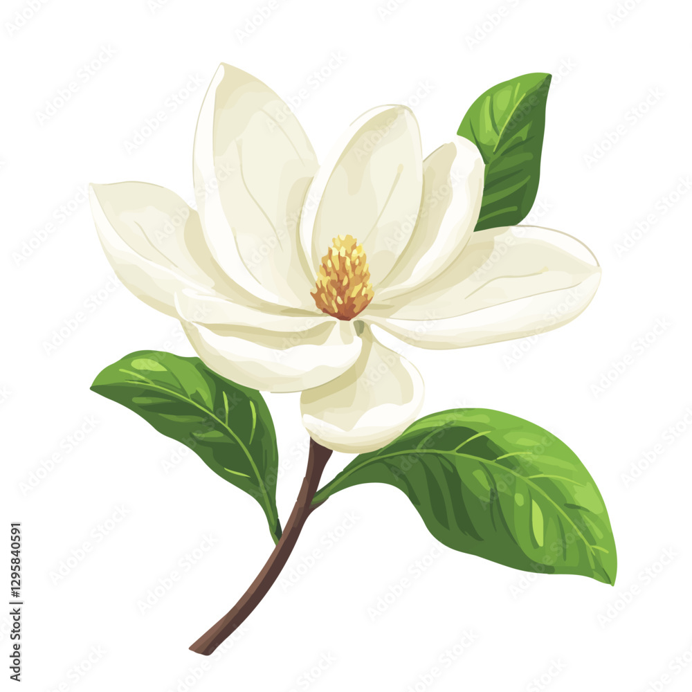 Naklejka premium Simple flat 2D icon white magnolia isolated on transparent background, vector, flat design, animation design, vector, flat design, animation design, simple flat 2D icon, minimalist design, clipart