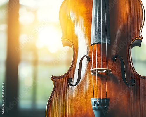 A detailed closeup of a beautiful wooden stringed musical instrument