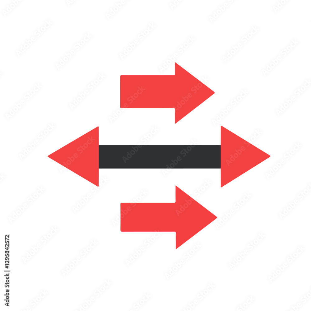 Simple flat 2D icon multi-directional arrow isolated on blue background, vector, flat design, animation design, animation design, simple flat 2D icon, clipart