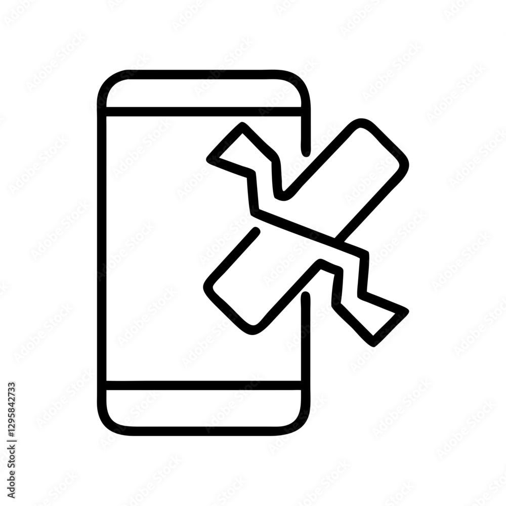 broken phone icon, broken phone line art - simple line art of broken phone, perfect for broken phone logos and icons broken phone icon, broken phone line art - simple line art of broken phone, perfect for broken phone logos and icons