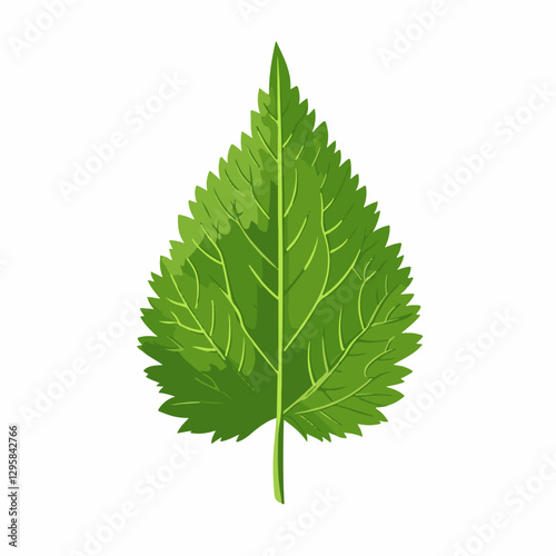 Simple flat 2D icon green nettle leaf isolated on blue background, vector, flat design, animation design, animation design, simple flat 2D icon, clipart