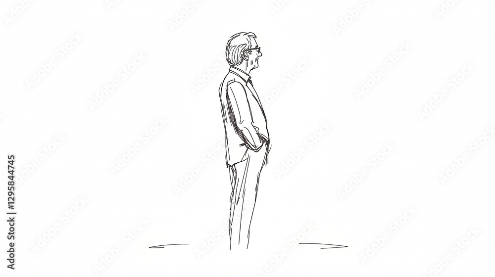 Fototapeta premium Confident businessman standing with hands in pockets, side view drawing