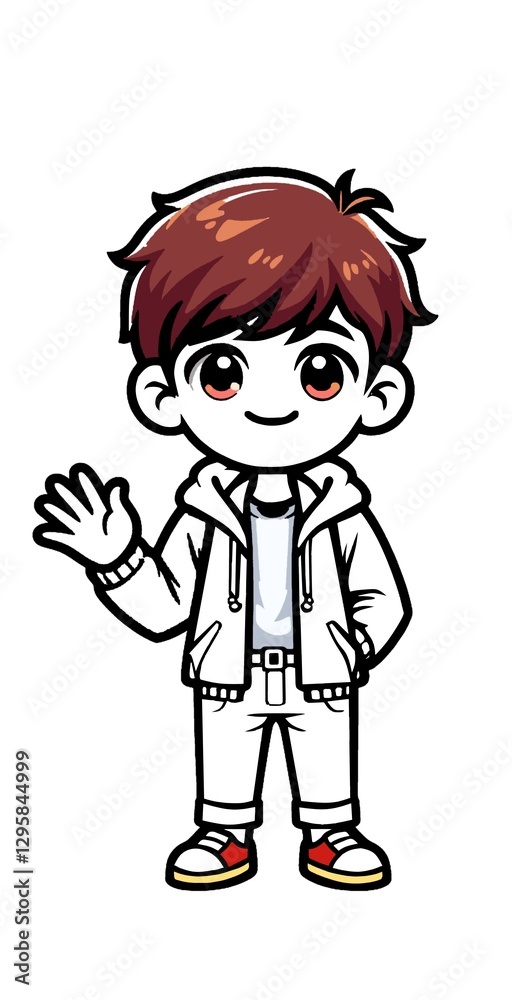 Friendly Chibi Boy Character with Hoodie Jacket
