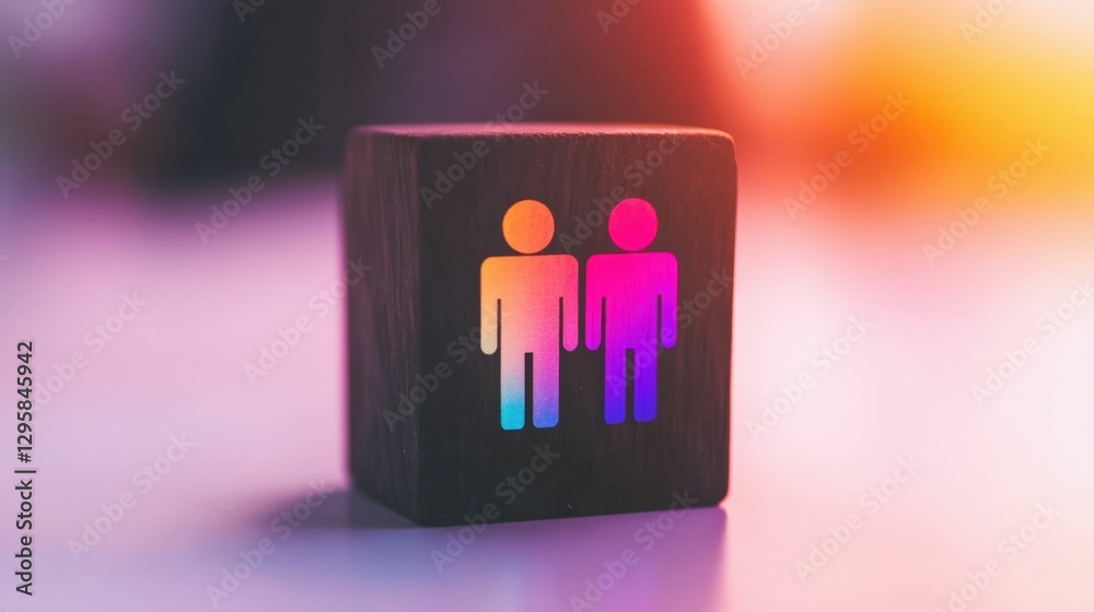 Close-up of a wooden block with a teamwork icon resting on a clean pastel surface, symbolic and modern, collaboration and trust concept