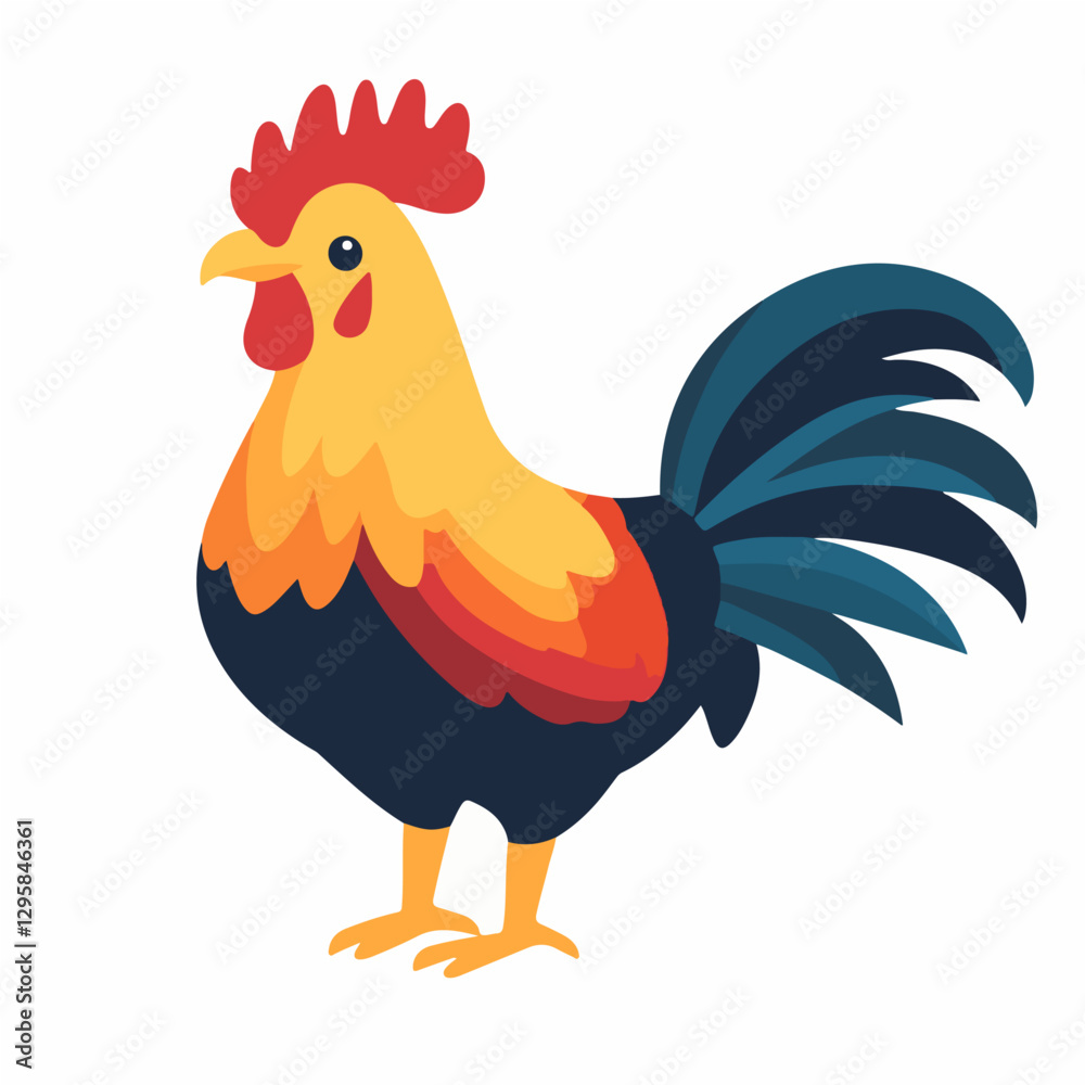 Fototapeta premium Simple flat 2D icon rooster isolated on white background, vector, flat design, animation design, animation design, simple flat 2D icon, clipart