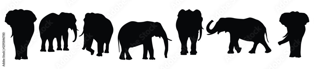 Fototapeta premium Elephants silhouettes. Isolated on white background. Vector illustration