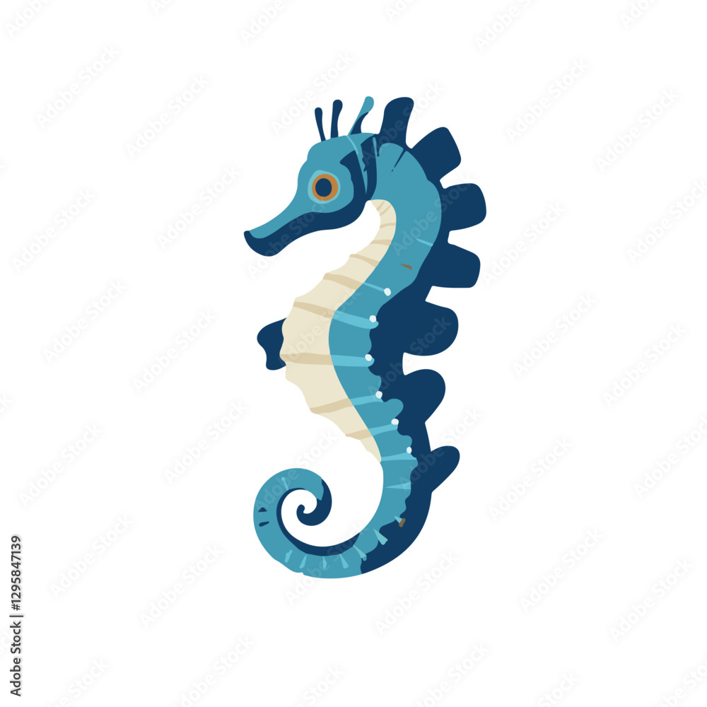 Obraz premium Simple flat 2D icon blue sea seahorse isolated on transparent background, vector, flat design, animation design, vector, flat design, animation design