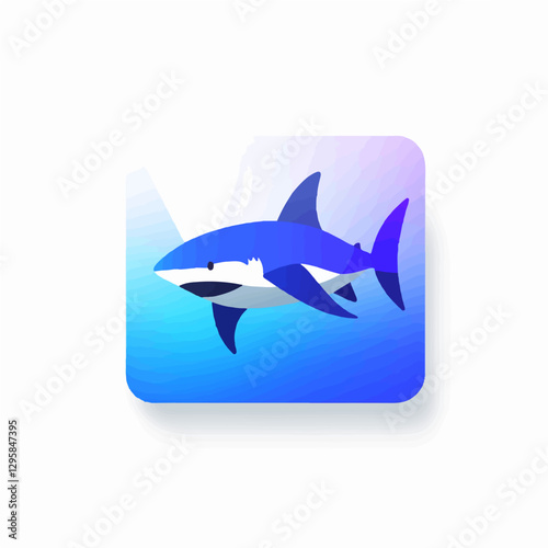 Simple flat 2D illustration of blue shark logo head clipart isolated on a white background, vector 2D design, icon, flat 2d illustration art, flat icon