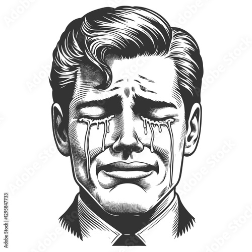 Wallpaper Mural man in a suit, crying with an intense and emotional facial expression, symbolizing sadness and vulnerability sketch engraving generative ai vector illustration. Scratch board. Black and white image. Torontodigital.ca