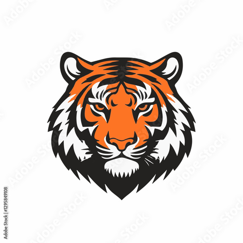 Simple flat 2D illustration of tiger logo head clipart  isolated on a white background, vector 2D design, icon, flat 2d illustration art, flat icon