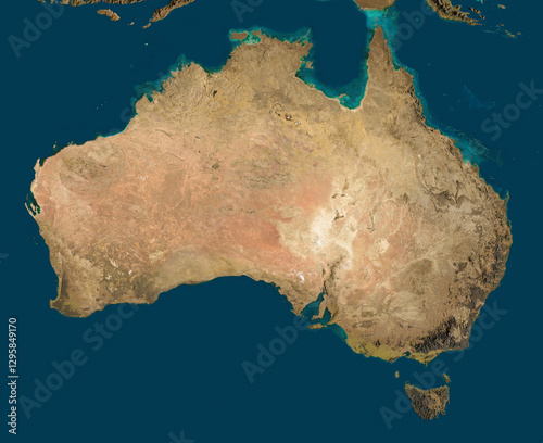 Fototapeta Naklejka Na Ścianę i Meble -  3D illustration of a highly detailed map of Australia. Satellite view. Elements of this image furnished by NASA.