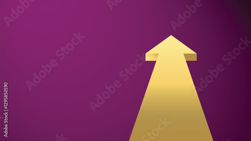 3D golden business arrow and bars graph moving forward indicating progress and improving profits with purple background