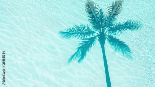 Serene Palm Tree Shadow Over Calm Aqua Blue Swimming Pool Water