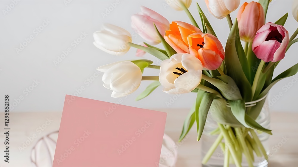 custom made wallpaper toronto digitalBouquet of spring tulips with blank paper isolated on pink
