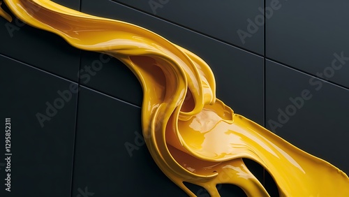Wallpaper Mural Close-up view of bright yellow flowing paint on black background Torontodigital.ca