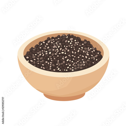 A Simple icon flat 2D icon Bowl of chia seed isolated on a transparent background, vector, animation design, simple flat 2D icon, minimalist design and modern illustration