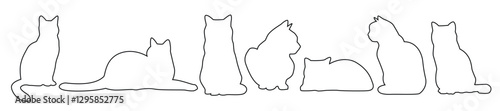 Cats outline silhouettes. Isolated on white background. Vector illustration