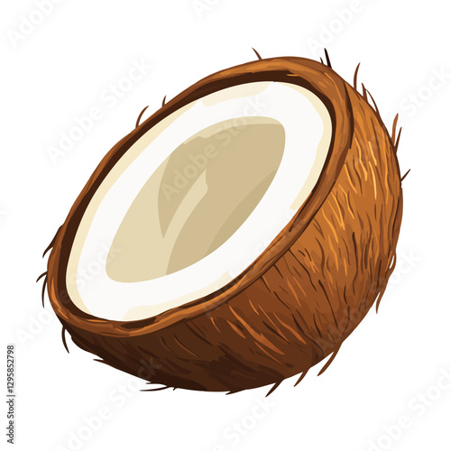 A Simple icon flat 2D icon coconut sliced isolated on a transparent background, vector, animation design, simple flat 2D icon, minimalist design and modern illustration