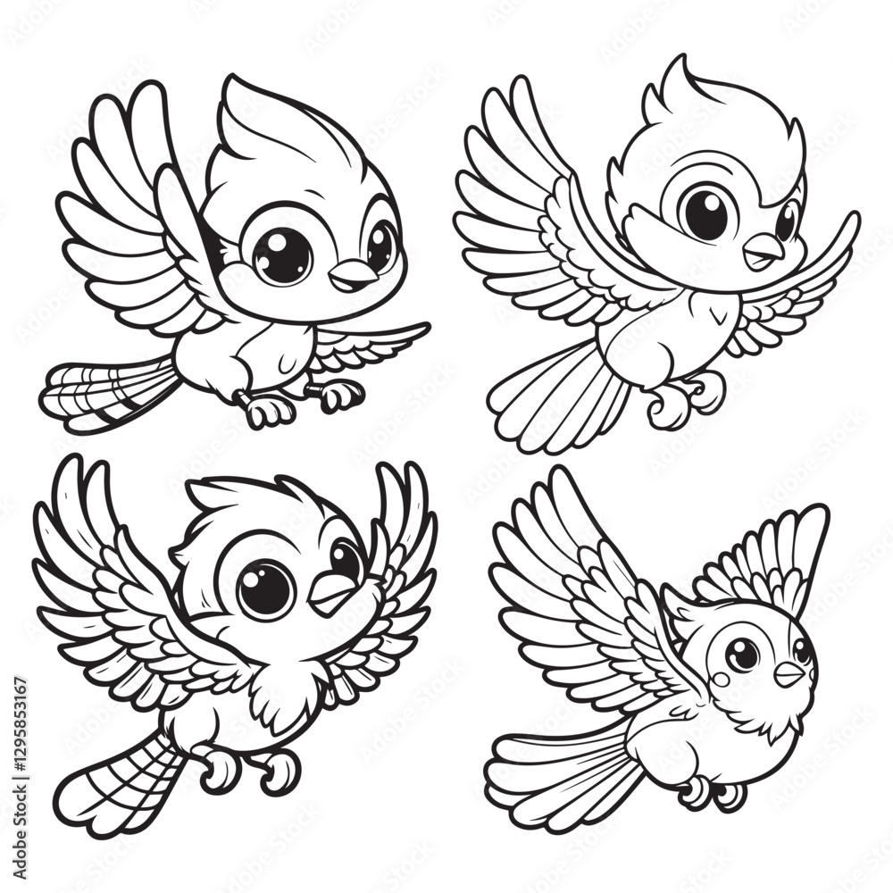 Fototapeta premium High-Quality Cute Cartoonic Jay Flying Pose Outline Vector Illustrations