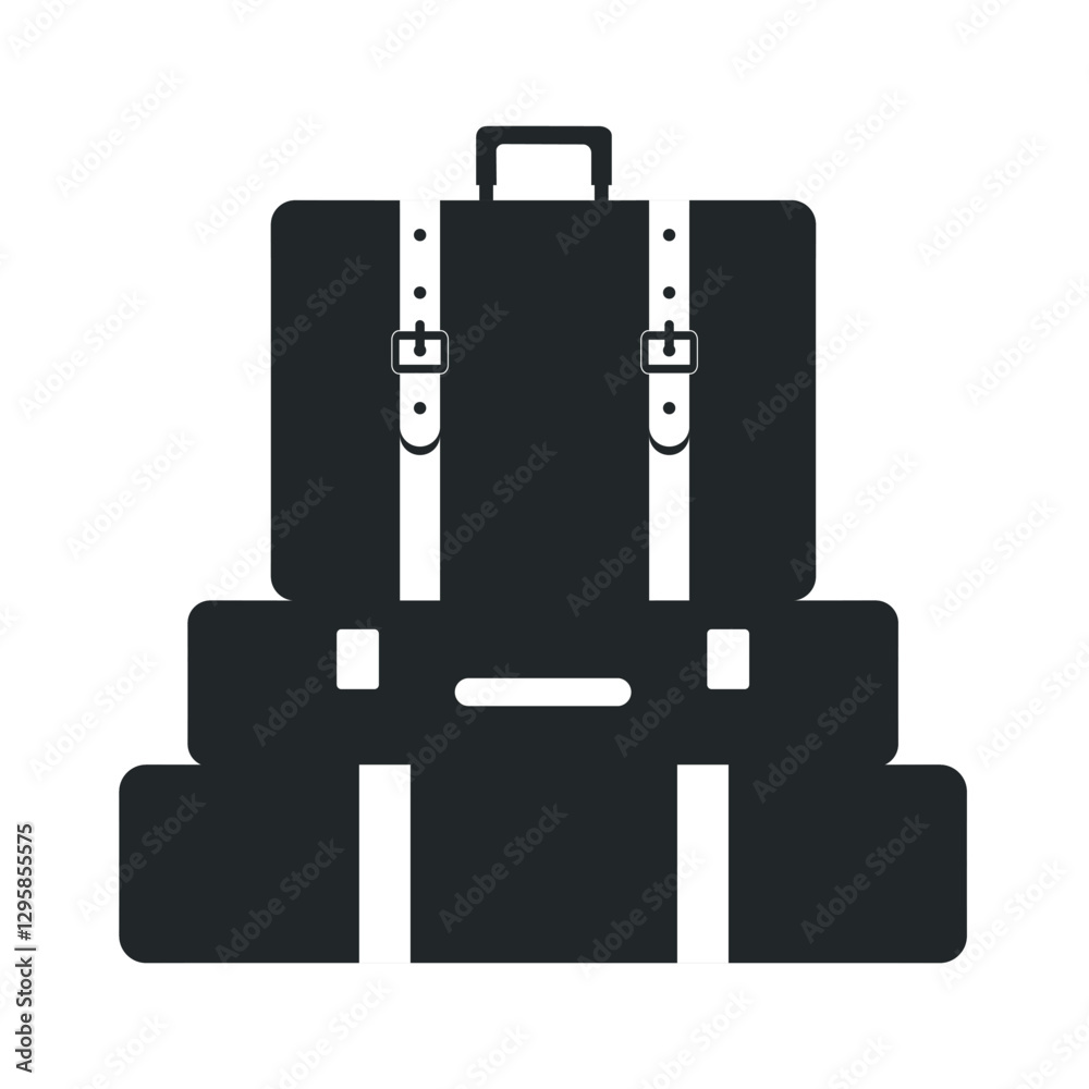 Icon of black silhouettes of travel suitcases with straps for travel. Concept for leisure, travel. Icon of black silhouettes of travel suitcases with straps for travel. Concept for leisure, travel.