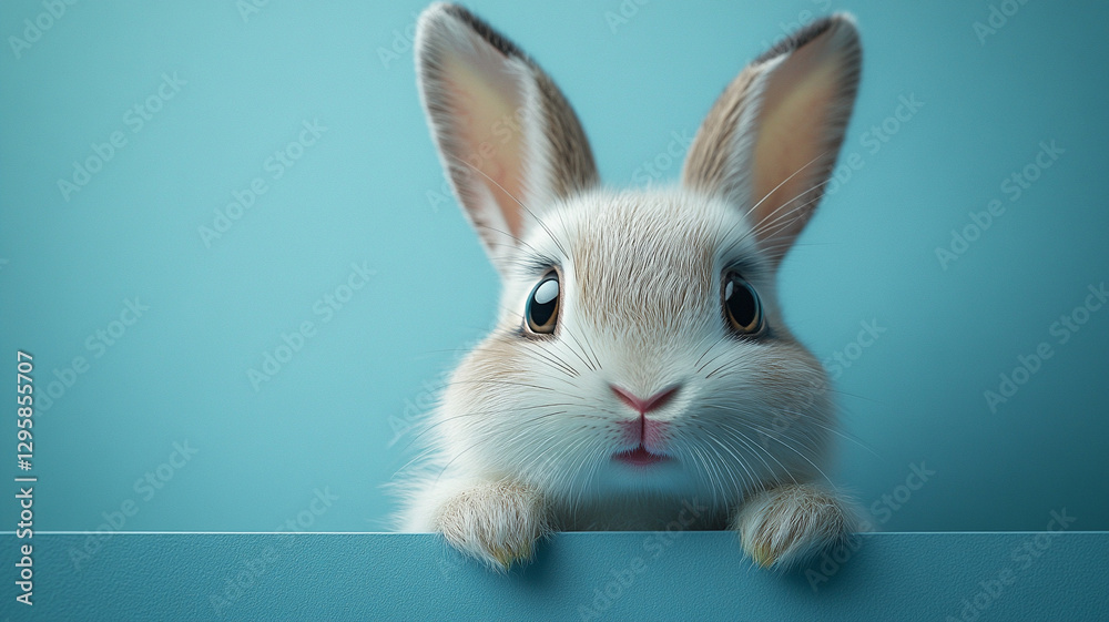 Fototapeta premium Easter bunny on a blue background. Rustic style.
