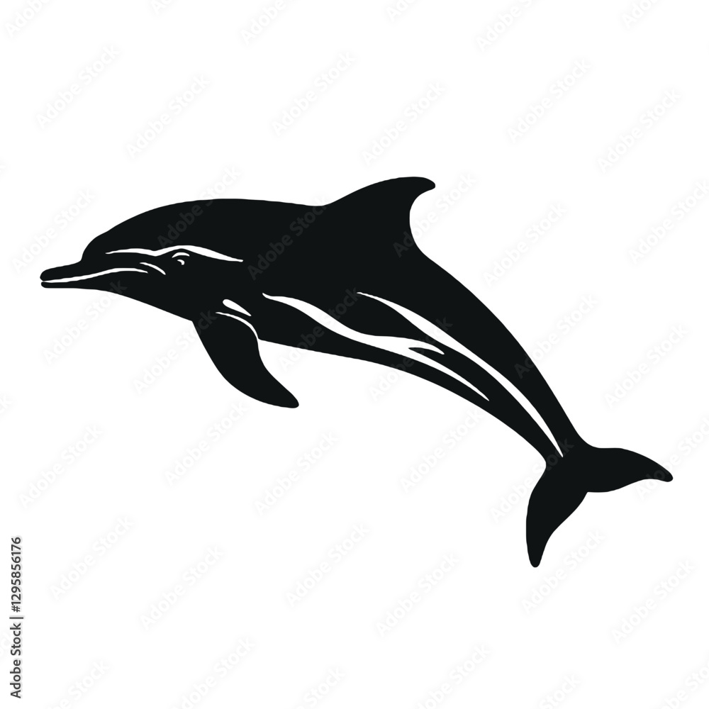 Fototapeta premium Dolphin - Vector black silhouette isolated