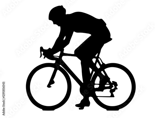 silhouette of a man riding a bike on white background 