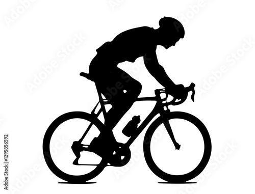 silhouette of a man riding a bike on white background 