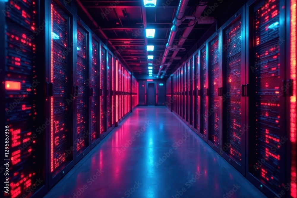 Bright server room, internet connections mapped, room, network, racks Bright server room, internet connections mapped, room, network, racks