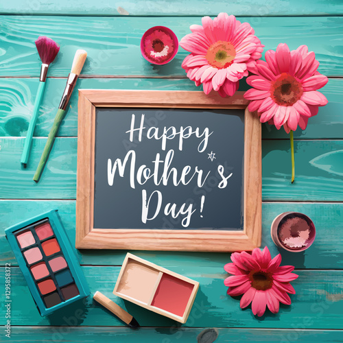 blackboard greeting mother's day background with flowers