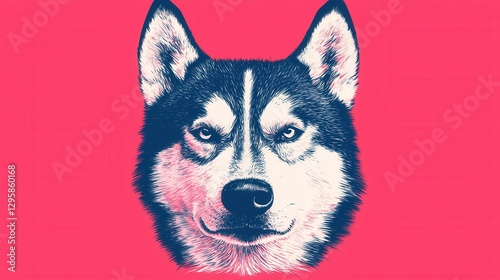 Bold Illustration of a Siberian Husky Dog with Vibrant Background