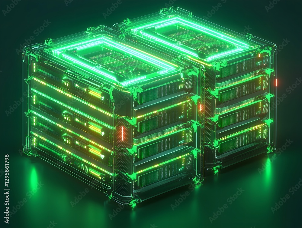 Fototapeta premium Innovative data storage system tech lab digital art futuristic environment close-up view technology concepts