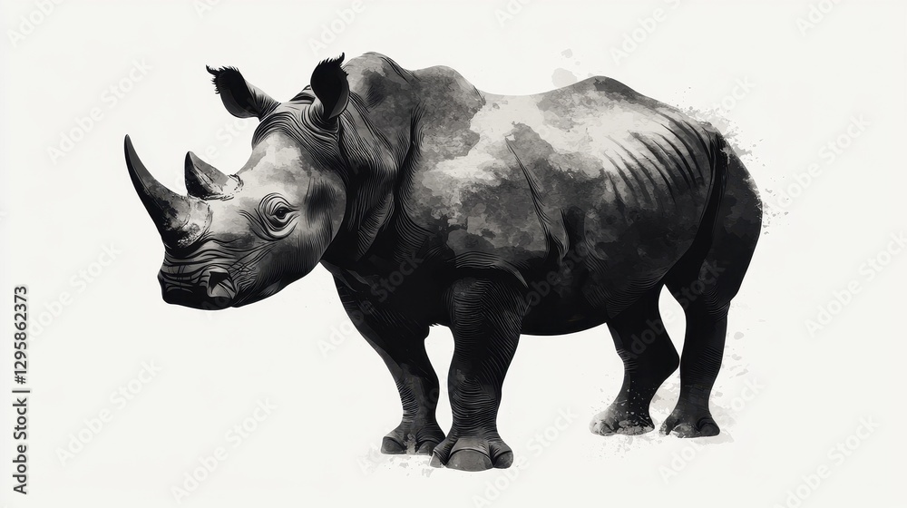 Obraz premium Majestic Black Rhinoceros in Artistic Monochrome Illustration