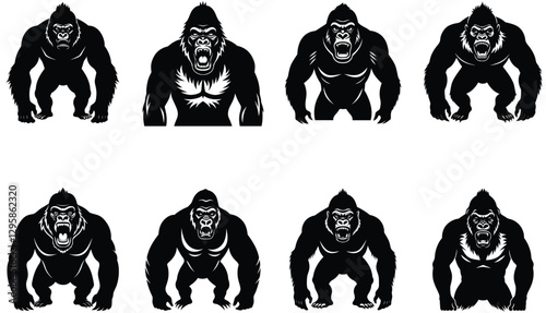 Gorila vector shilhouette bundle.  Gorilla set icon