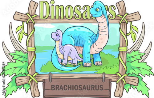 little cute prehistoric dinosaur brachiosaurus