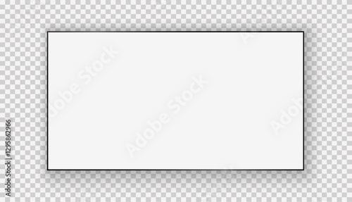 Realistic widescreen LED or OLED television screen with dark blank display, silver frame, and modern minimalist style, isolated on white background for advertising, branding, or digital media design