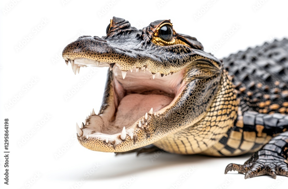 Obraz premium Close-Up of a Fierce Alligator with Open Mouth showcasing Sharp Teeth and Unique Skin Texture, Highlighting Nature's Raw Beauty