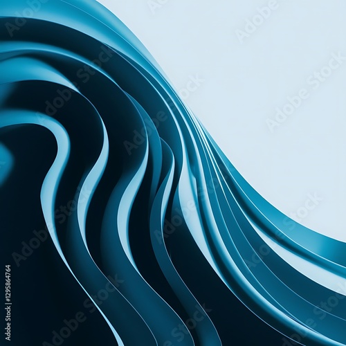 Blue abstract background, wavy lines on white background