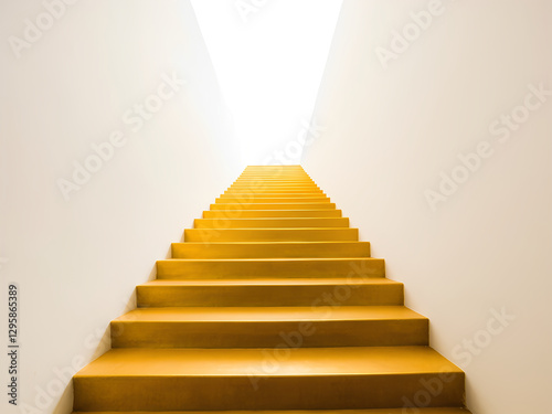 The golden steps or staircase goes up to infinity, concept of wealth, success, achievement, minimalist, 300dpi, 3d