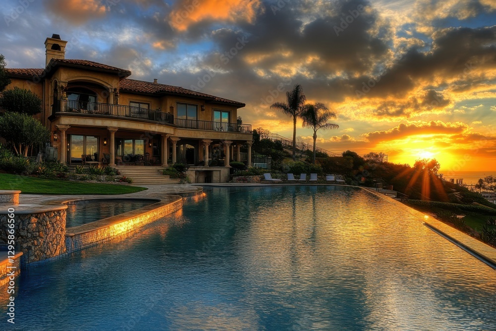 Fototapeta premium Newport Coast Luxury Home in Crystal Cove with Hilltop Views and Outdoor Landscape