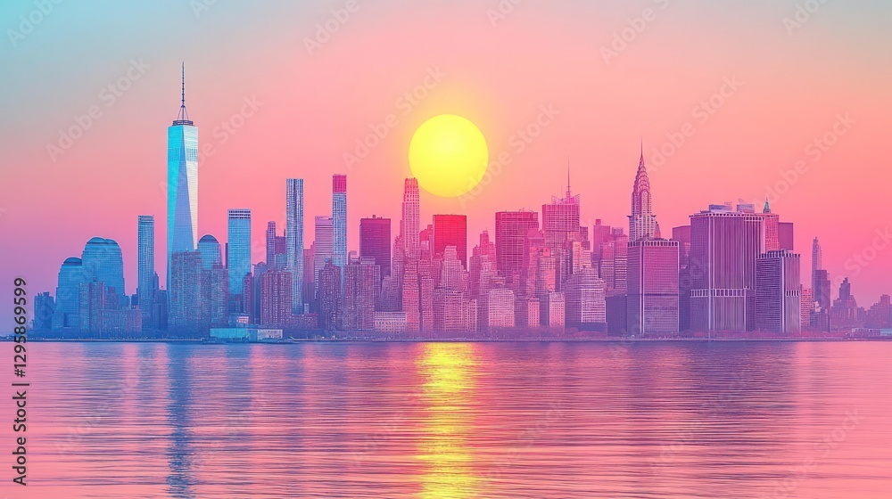 Fototapeta premium NYC Sunrise Skyline Pastel