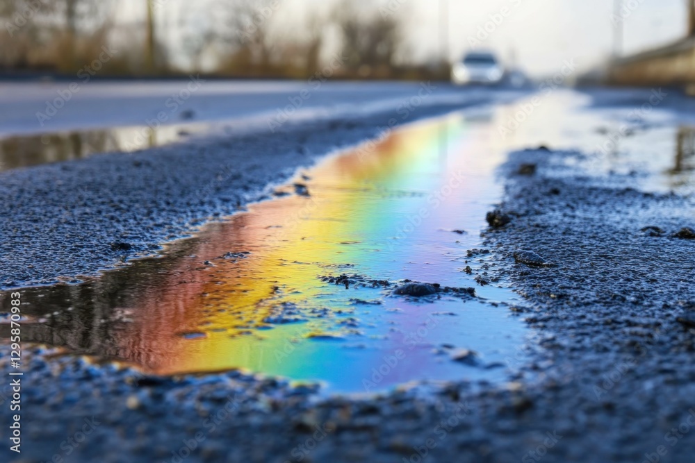 Fototapeta premium Oil Slick Rainbow Spill in Water. Pollution and Environment Concept Background