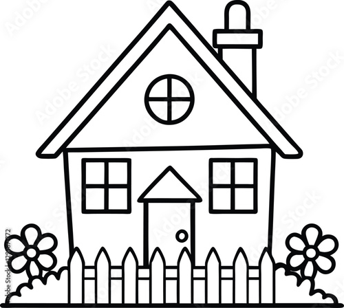 Adorable House Coloring Page Vector Illustration for Kids - Printable and Fun Activity