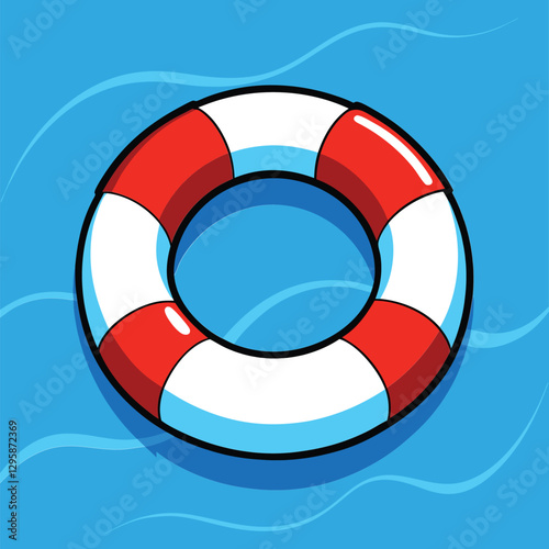 Lifebuoy Ring Floating on Water Vector Illustration