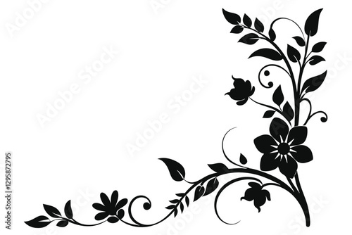 Elegant floral corner ornament silhouettes, perfect for vectors, illustrations, and digital designs.