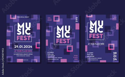 Set music festival poster. Happy Carnival, colorful geometric background.