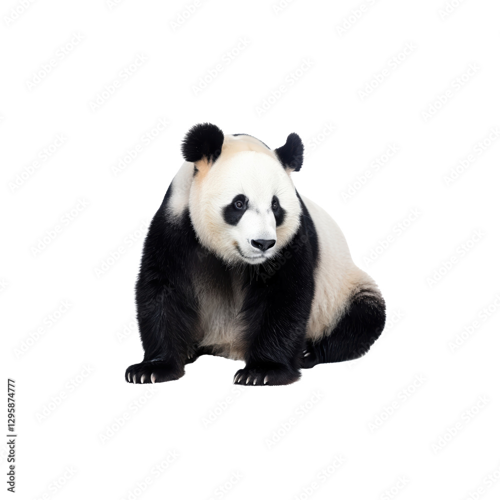 Obraz premium Adorable Giant Panda Relaxing on a White Background in Studio